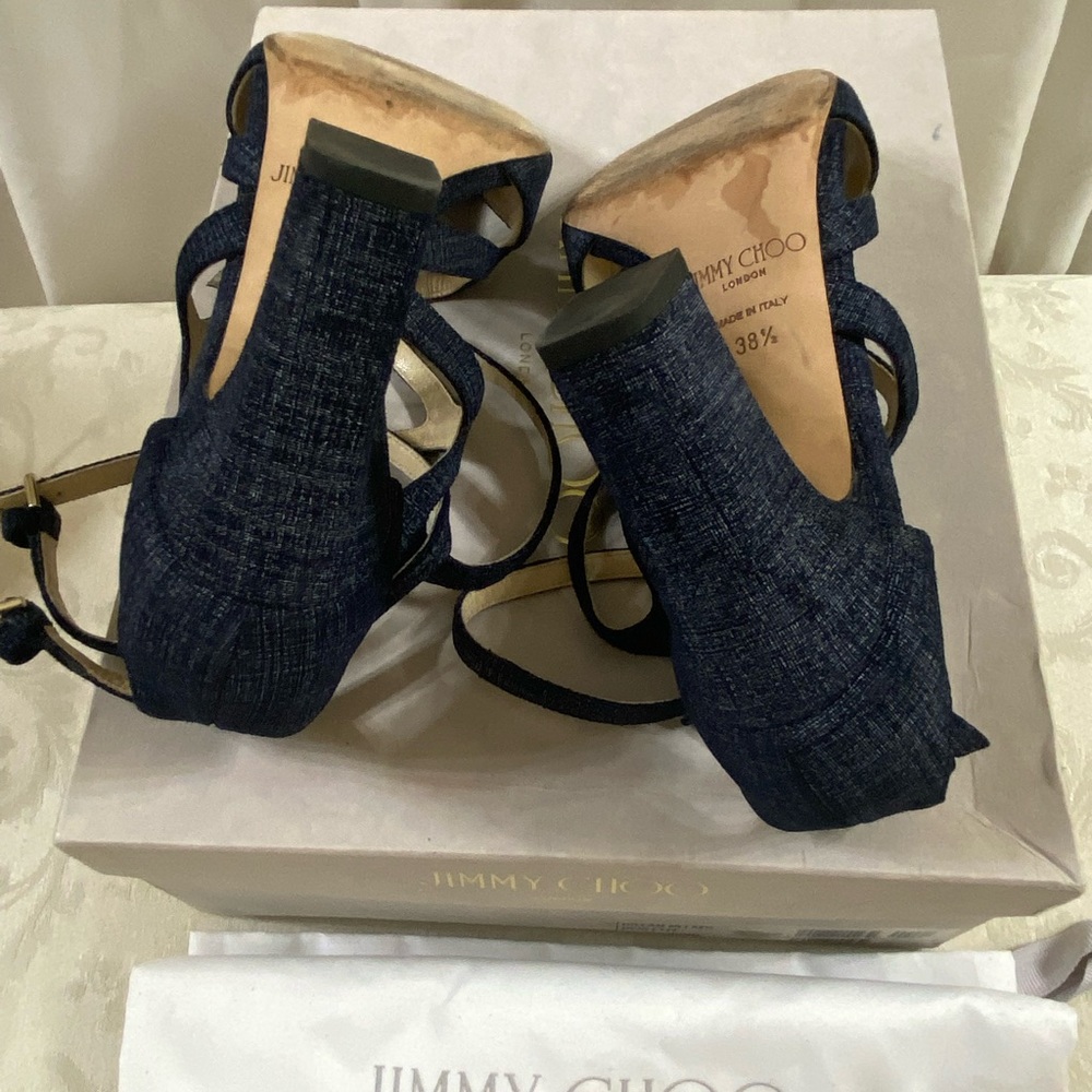 🆕 Jimmy Choo Dillan Cage Denim Sandals Heels,in Box - Picture 7 of 8